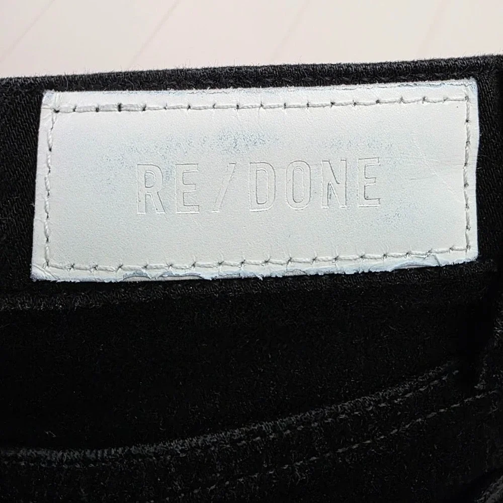 RE/DONE High Rise Ankle Crop Jeans 26 Faded Black Raw Hem Button Fly‎ 189-3WHRAC